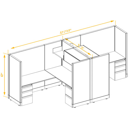 L-Shaped Cubicles 67H 2-Pack Cluster Non-Powered