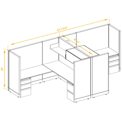 L-Shaped Cubicles 67H 2-Pack Cluster Non-Powered