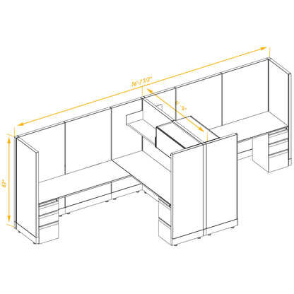 L-Shaped Cubicles 67H 2-Pack Cluster Non-Powered