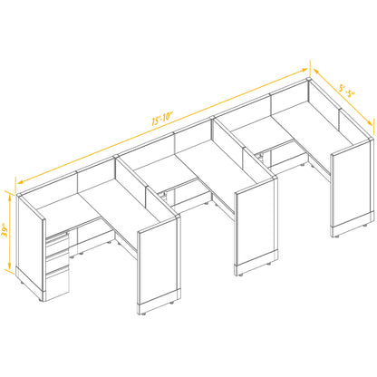 L-Shaped Cubicles 39H 3-Pack In-Line Non-Powered