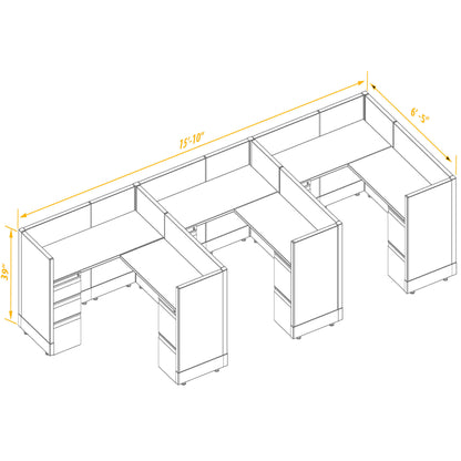 L-Shaped Cubicles 39H 3-Pack In-Line Non-Powered