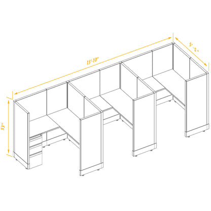 L-Shaped Cubicles 53H 3-Pack In-Line Non-Powered