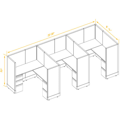 L-Shaped Cubicles 53H 3-Pack In-Line Non-Powered