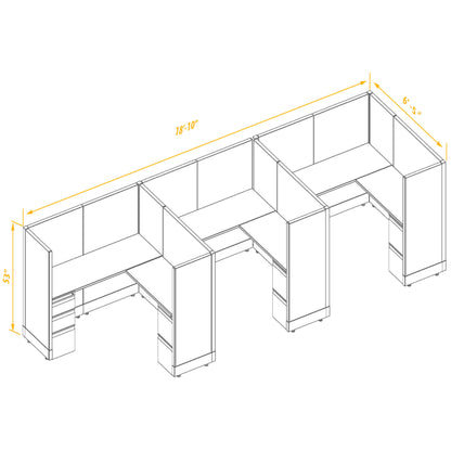 L-Shaped Cubicles 53H 3-Pack In-Line Non-Powered