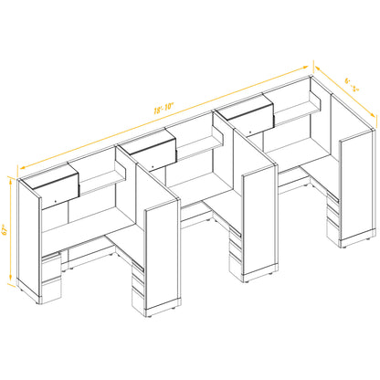 L-Shaped Cubicles 67H 3-Pack In-Line Non-Powered