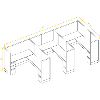 L-Shaped Cubicles 53H 3-Pack In-Line Non-Powered