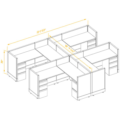 L-Shaped Cubicles 39H 4-Pack Cluster Non-Powered