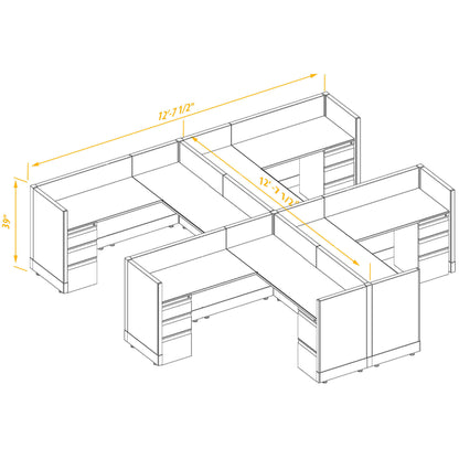 L-Shaped Cubicles 39H 4-Pack Cluster Non-Powered