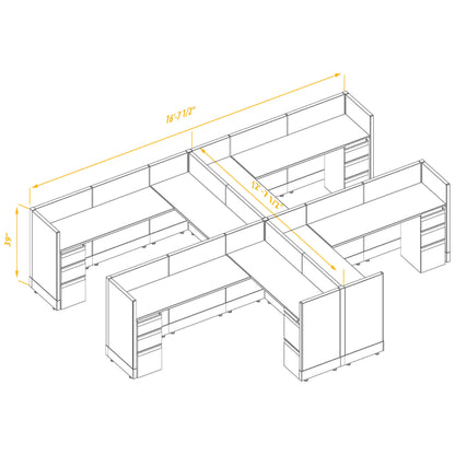 L-Shaped Cubicles 39H 4-Pack Cluster Non-Powered