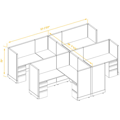 L-Shaped Cubicles 53H 4-Pack Cluster Non-Powered