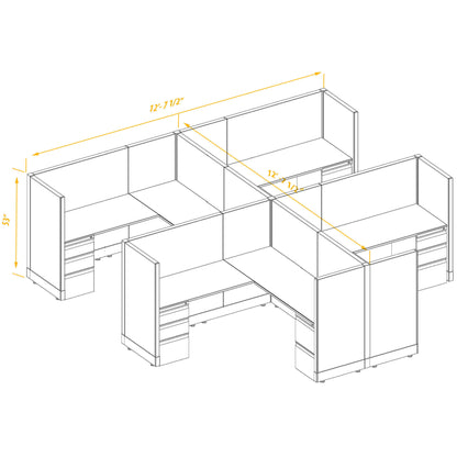 L-Shaped Cubicles 53H 4-Pack Cluster Non-Powered