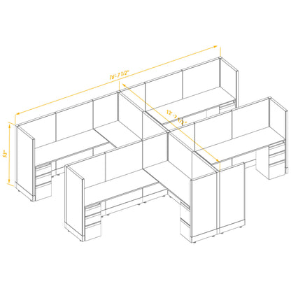 L-Shaped Cubicles 53H 4-Pack Cluster Non-Powered