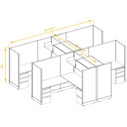 L-Shaped Cubicles 67H 4-Pack Cluster Non-Powered