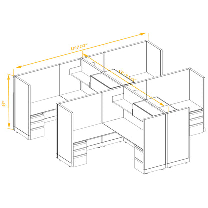 L-Shaped Cubicles 67H 4-Pack Cluster Non-Powered