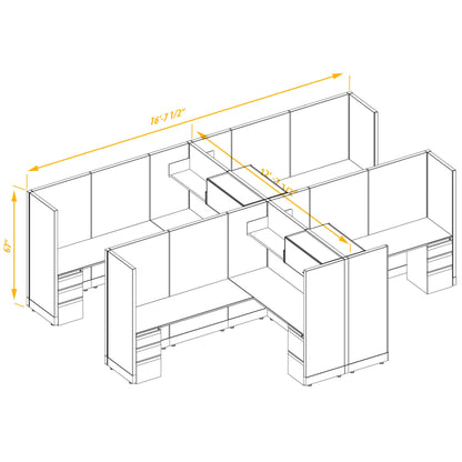 L-Shaped Cubicles 67H 4-Pack Cluster Non-Powered