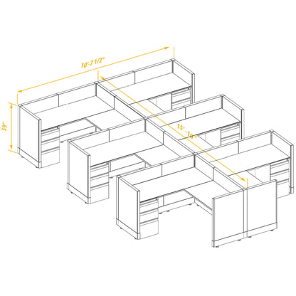 L-Shaped Cubicles 39H 6-Pack Cluster Non-Powered