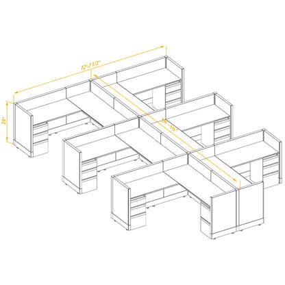 L-Shaped Cubicles 39H 6-Pack Cluster Non-Powered
