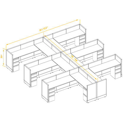 L-Shaped Cubicles 39H 6-Pack Cluster Non-Powered