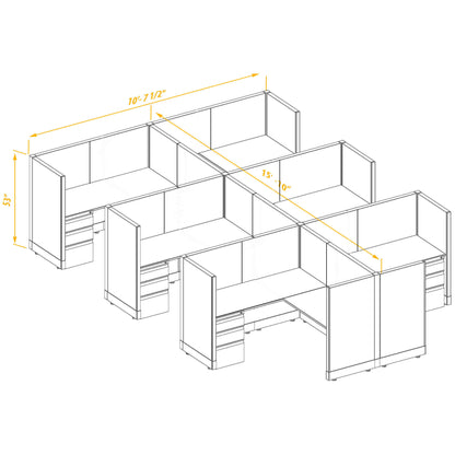 L-Shaped Cubicles 53H 6-Pack Cluster Non-Powered