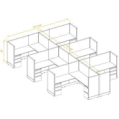 L-Shaped Cubicles 53H 6-Pack Cluster Non-Powered