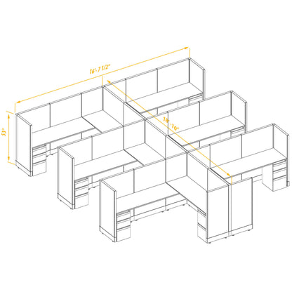 L-Shaped Cubicles 53H 6-Pack Cluster Non-Powered
