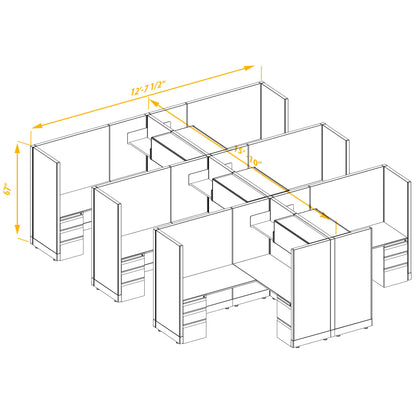 L-Shaped Cubicles 67H 6-Pack Cluster Non-Powered