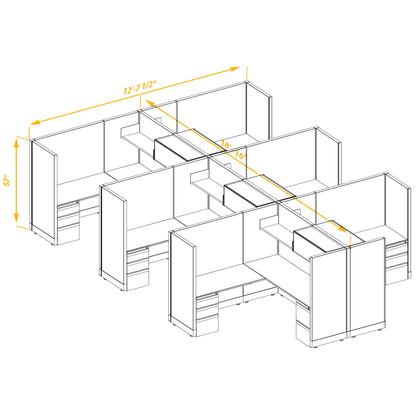 L-Shaped Cubicles 67H 6-Pack Cluster Non-Powered