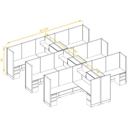L-Shaped Cubicles 67H 6-Pack Cluster Non-Powered