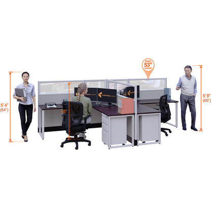 Benching Workstations With Glass 53H 2-Pack T-Shape Non-Powered