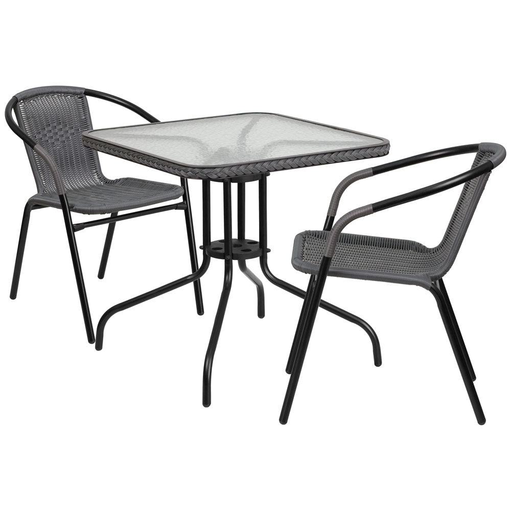 Monty Rattan Table and 2 Chairs Set 28 Inch
