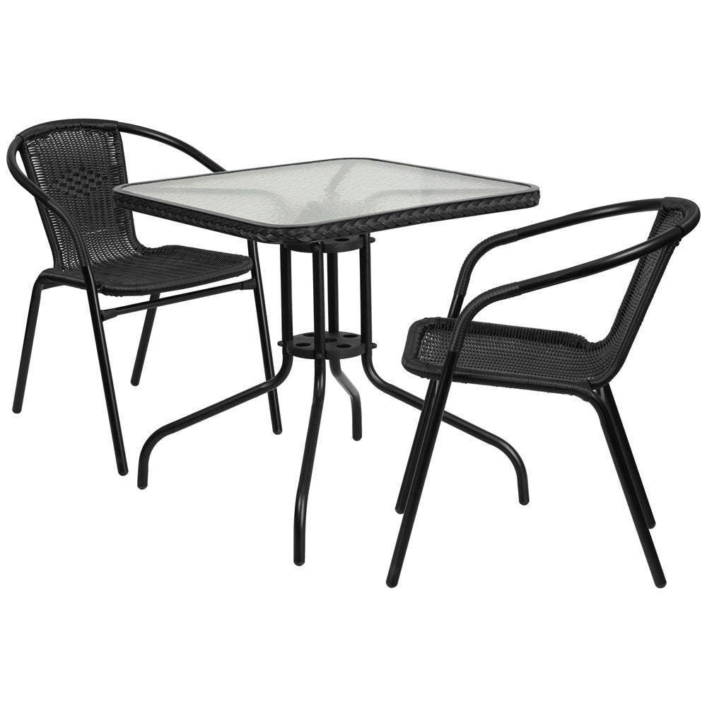 Monty Rattan Table and 2 Chairs Set 28 Inch