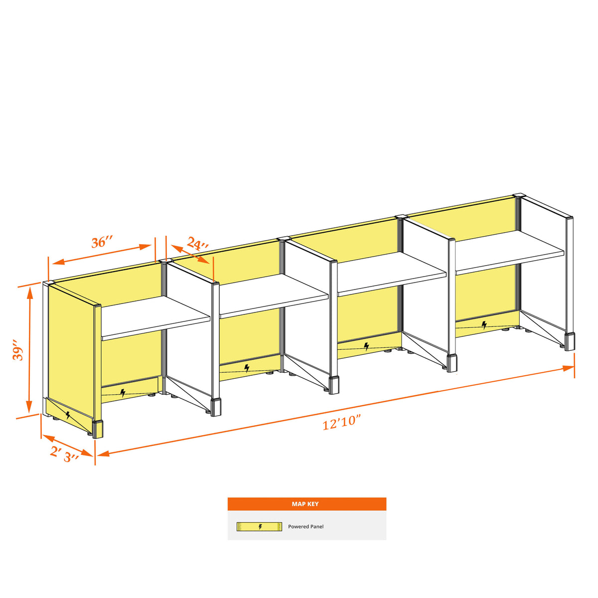 Call Center Cubicles 39H 4-Pack In-Line Powered