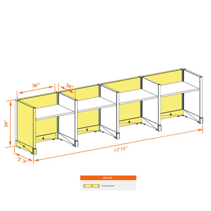 Call Center Cubicles 39H 4-Pack In-Line Powered