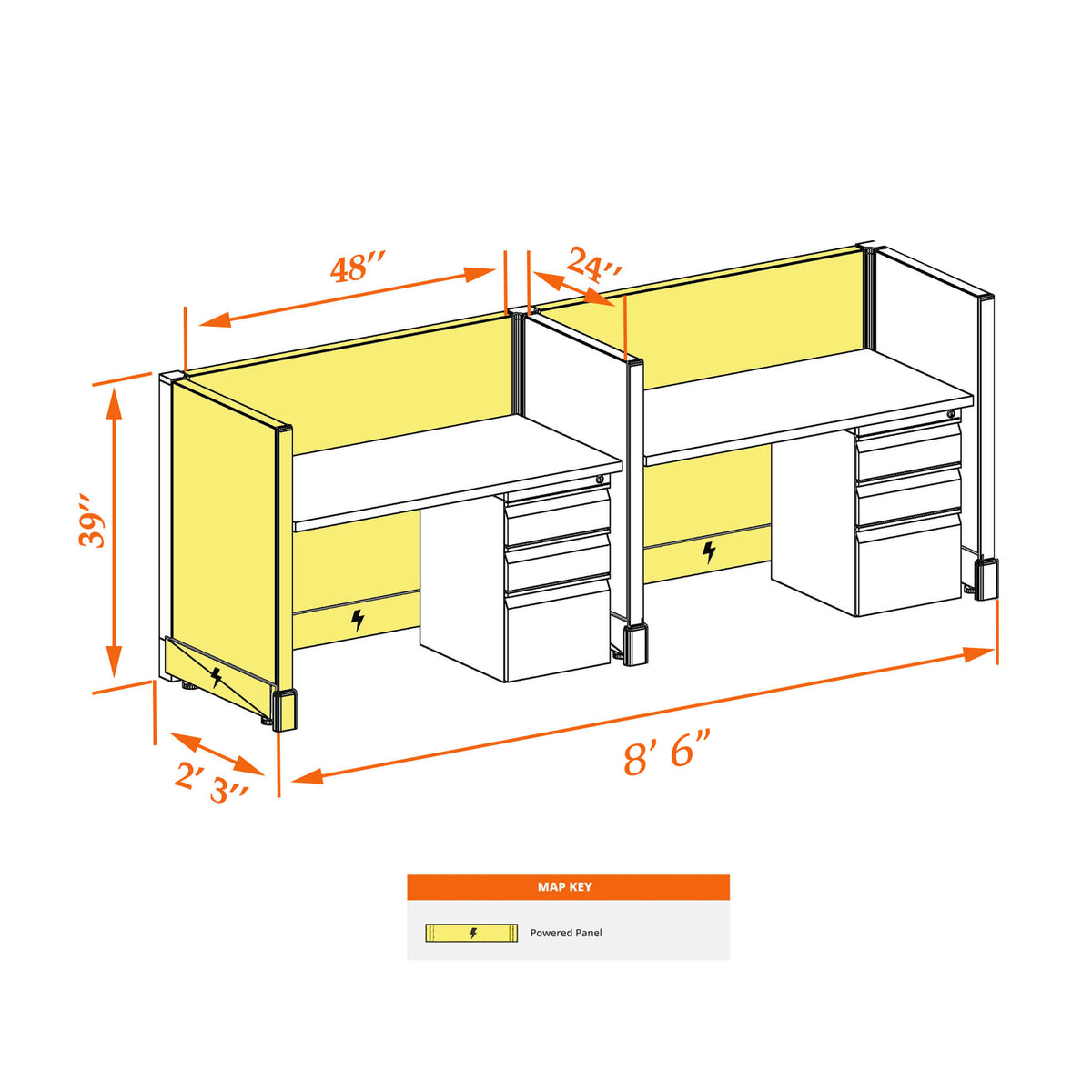Call Center Cubicles 39H 2-Pack In-Line Powered