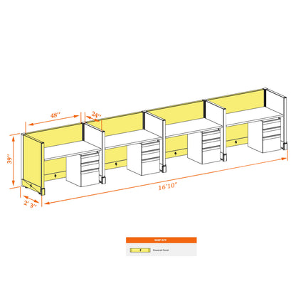 Call Center Cubicles 39H 4-Pack In-Line Powered