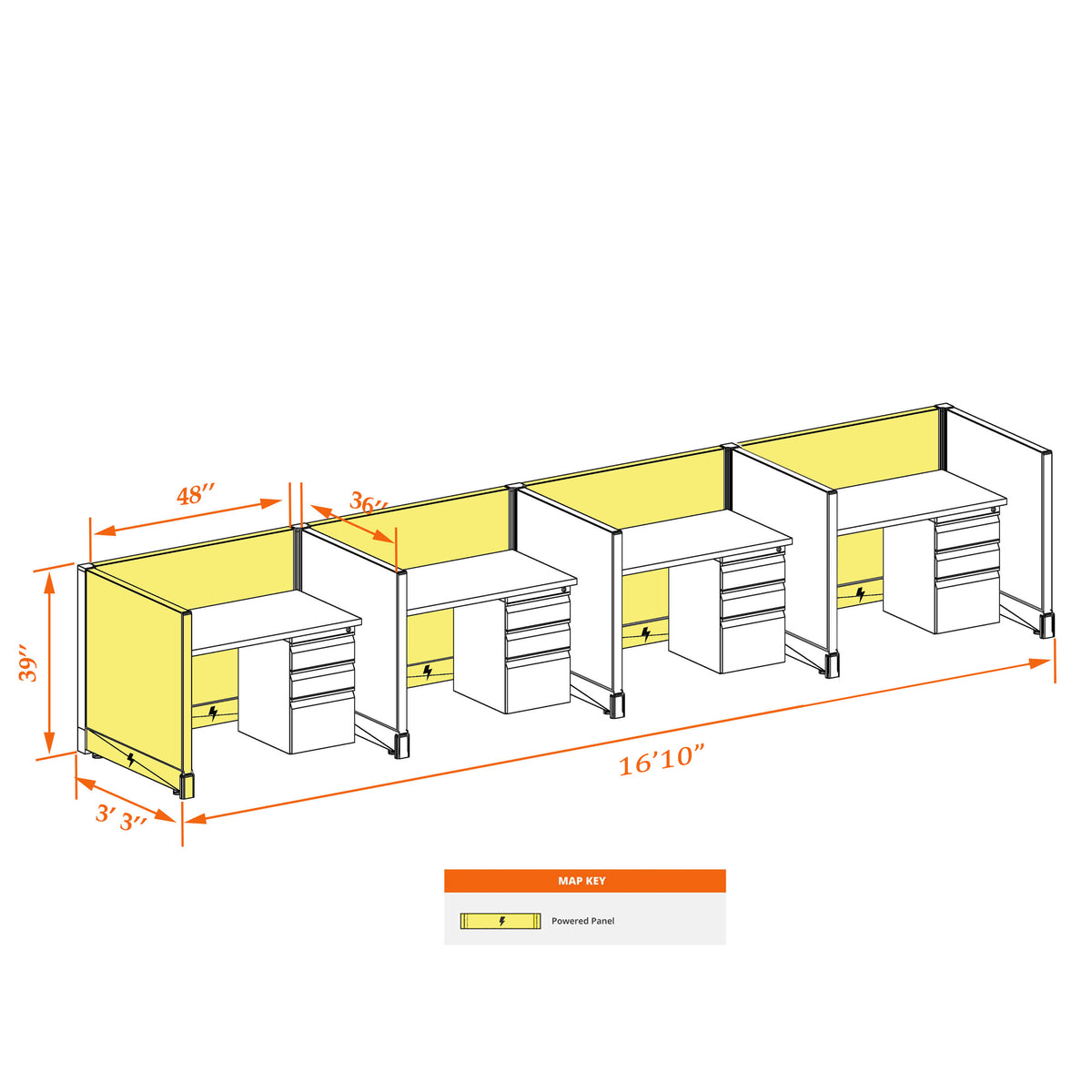 Call Center Cubicles 39H 4-Pack In-Line Powered