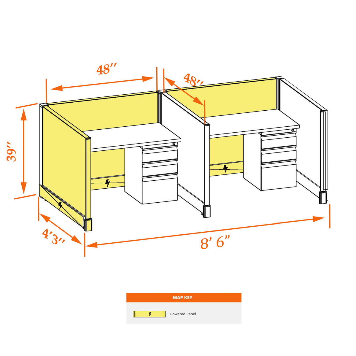 Call Center Cubicles 39H 2-Pack In-Line Powered
