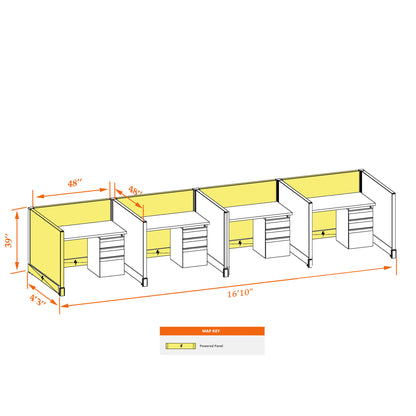Call Center Cubicles 39H 4-Pack In-Line Powered