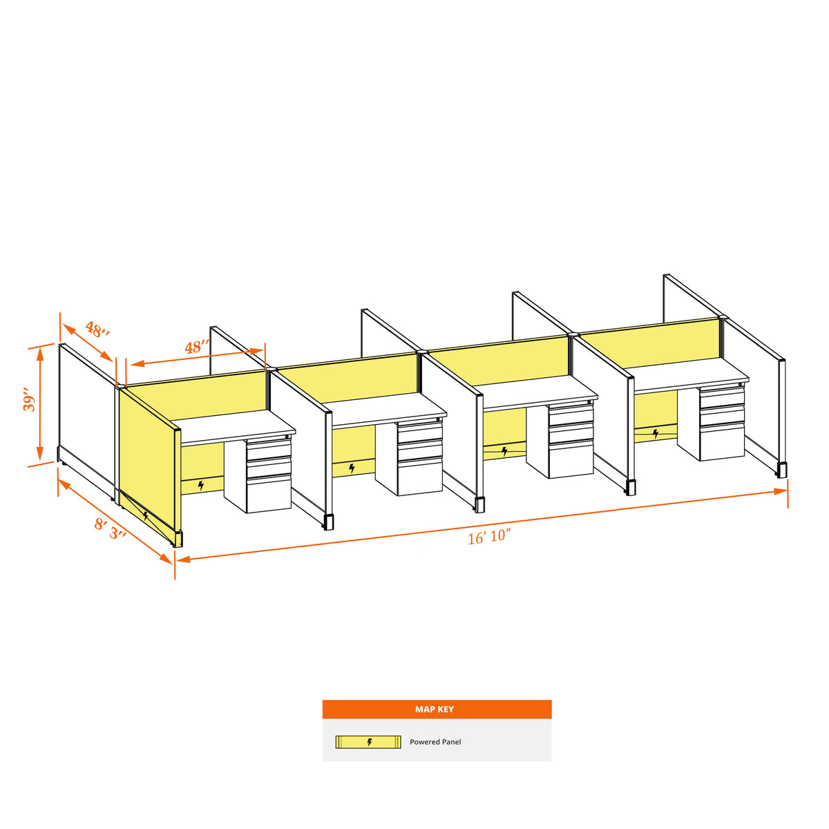 Call Center Cubicles 39H 8-Pack Cluster Powered
