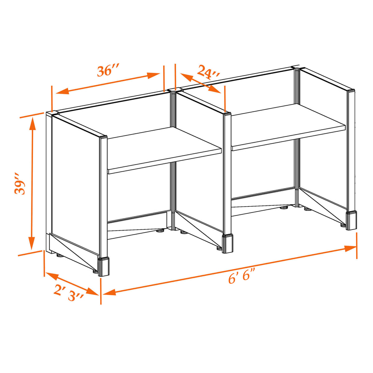 Call Center Cubicles 39H 2-Pack In-Line Non-Powered