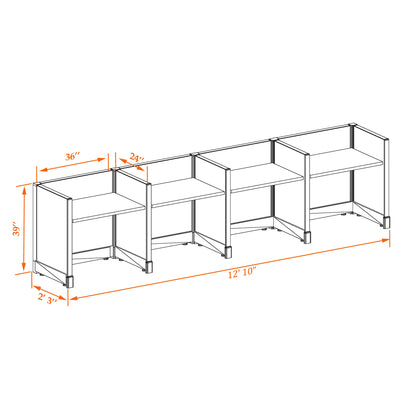 Call Center Cubicles 39H 4-Pack In-Line Non-Powered