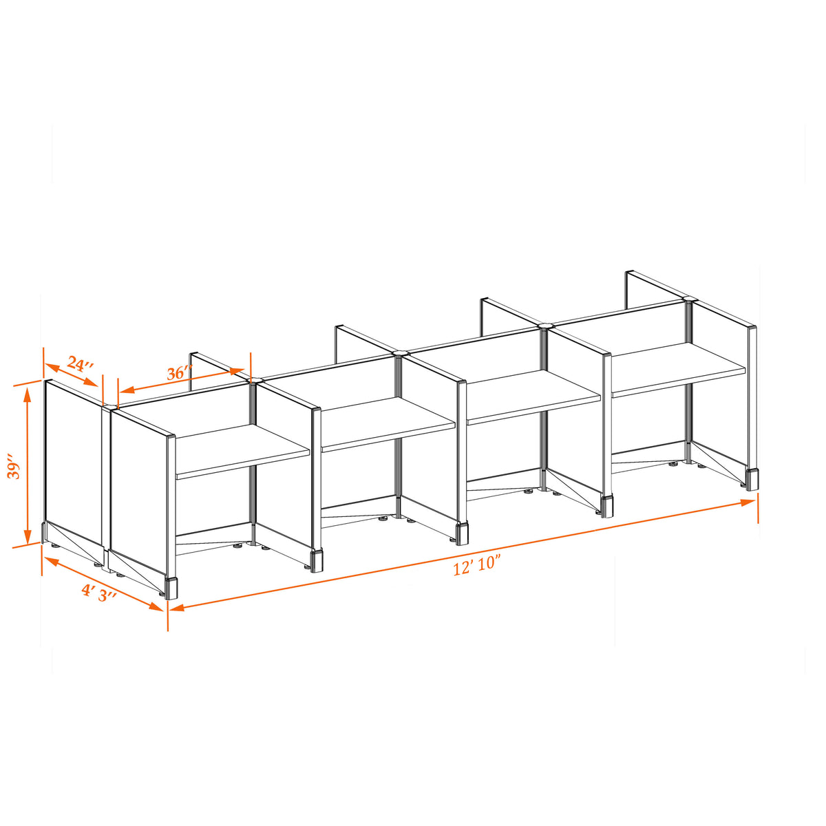 Call Center Cubicles 39H 8-Pack Cluster Non-Powered