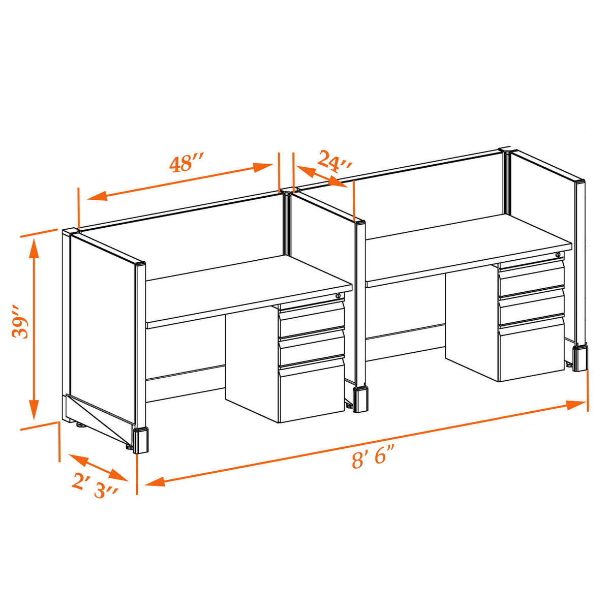 Call Center Cubicles 39H 2-Pack In-Line Non-Powered