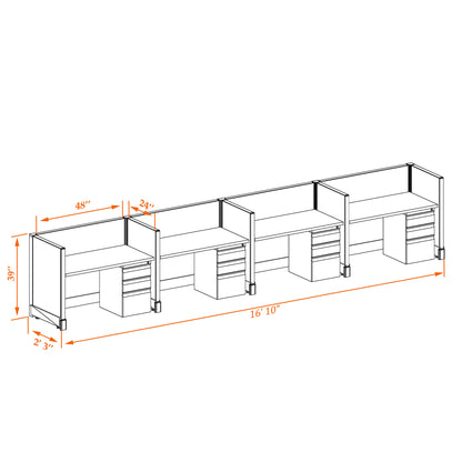 Call Center Cubicles 39H 4-Pack In-Line Non-Powered