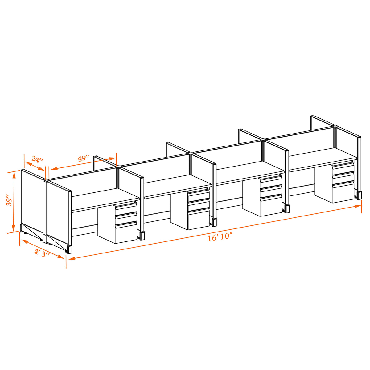 Call Center Cubicles 39H 8-Pack Cluster Non-Powered