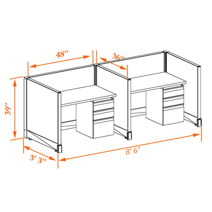 Call Center Cubicles 39H 2-Pack In-Line Non-Powered