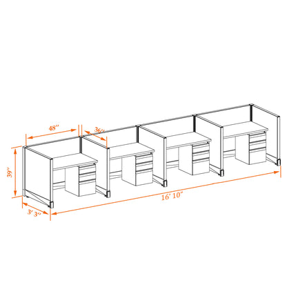 Call Center Cubicles 39H 4-Pack In-Line Non-Powered