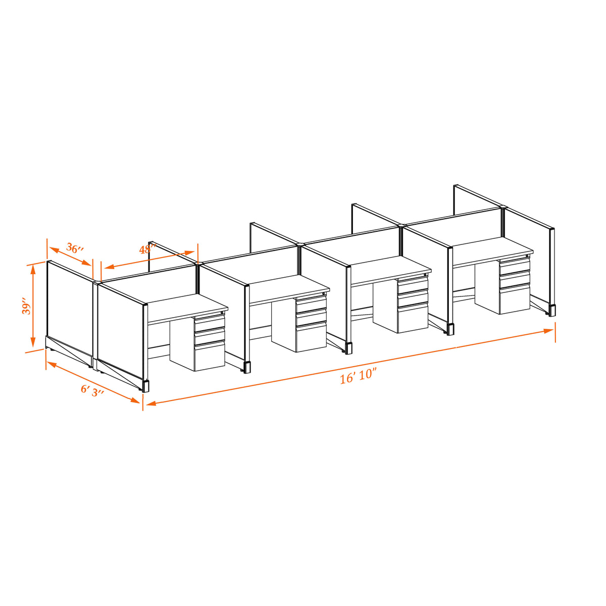 Call Center Cubicles 39H 8-Pack Cluster Non-Powered