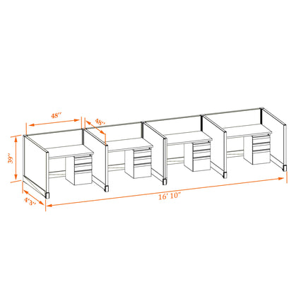 Call Center Cubicles 39H 4-Pack In-Line Non-Powered