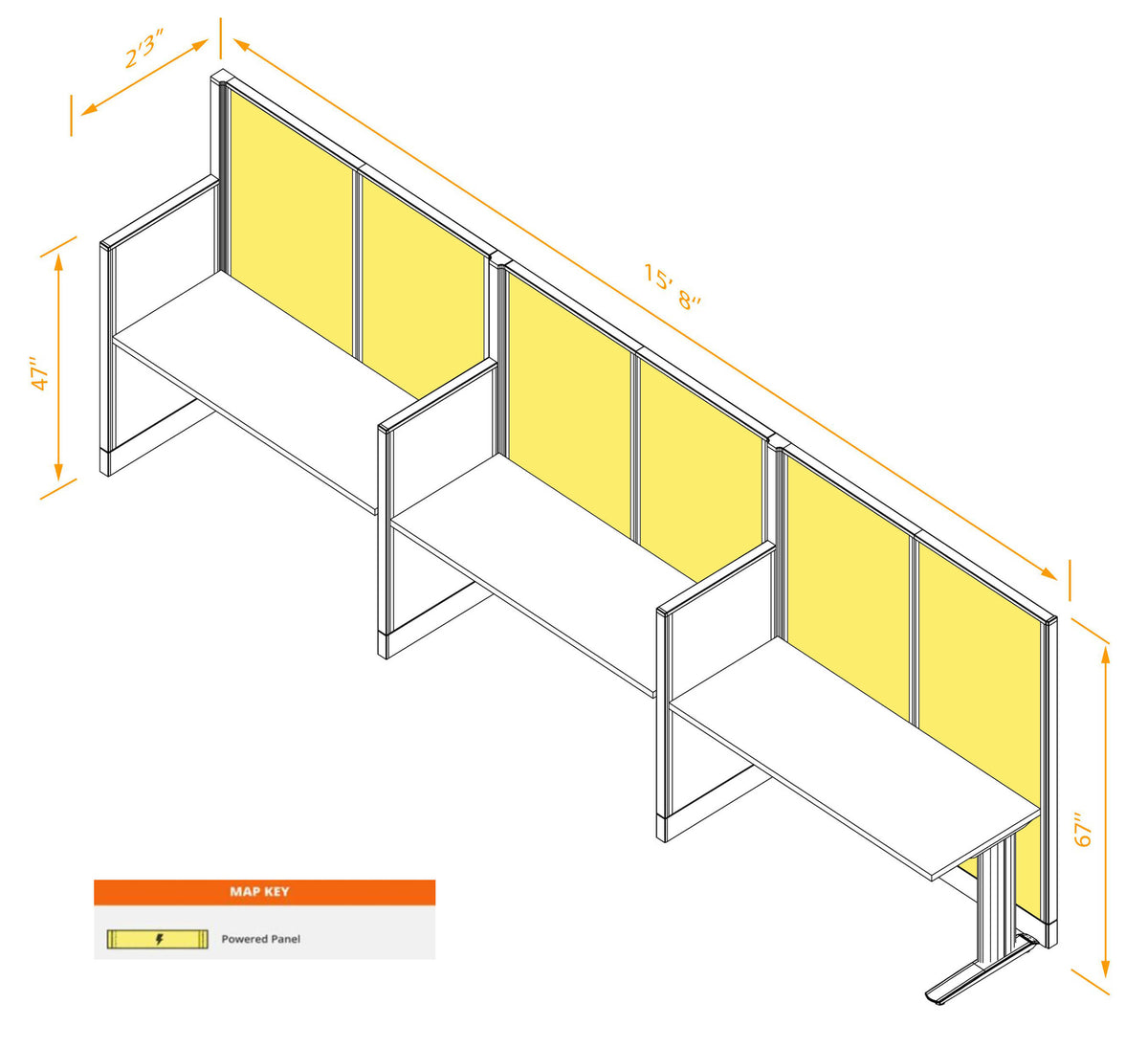 Cubicles Desks Straight 3-Pack Powered